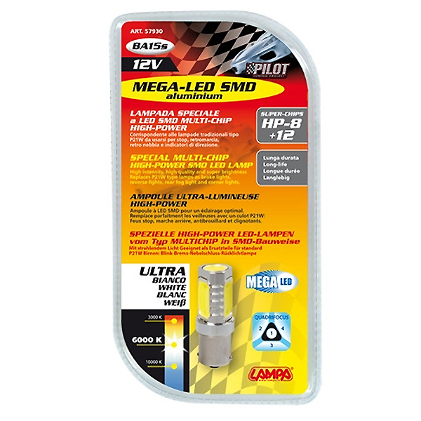 P21W 12V BA15S MEGA-LED20 Αλουμινιου Cob Διαθλασης (μονοπολικο) Blister 1τεμ. - Thumbnail 4
