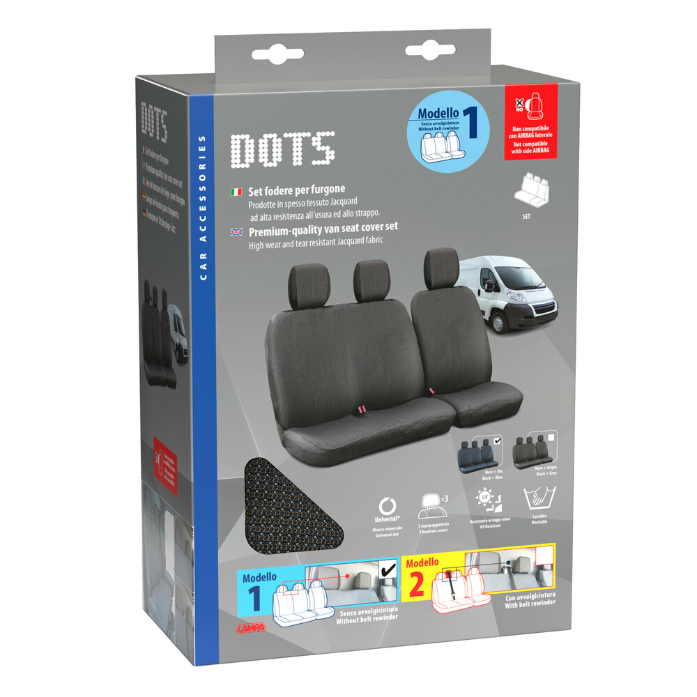 Καλύμματα Καθισμάτων DOTS-1,  Χωρίς Επανατυλικτήρα Ζώνης - Μαύρο / Μπλε - Thumbnail 2