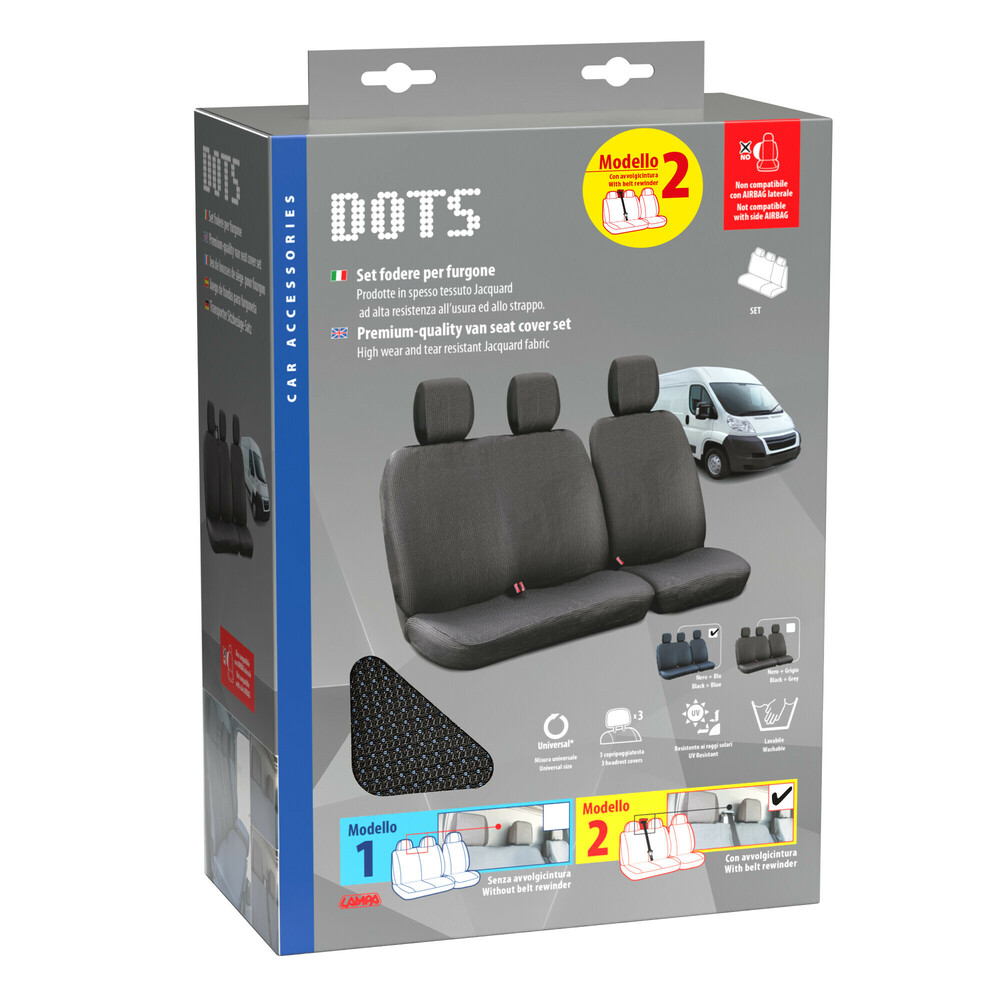 Καλύμματα Καθισμάτων DOTS-2, Με Επανατυλικτήρα Ζώνης - Μαύρο / Μπλε - Thumbnail 2
