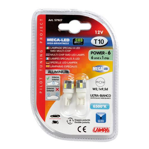 T10 W5W 12V W2,1X9,5D 70LM MEGA-LED6 Διαθλασης (καρφωτο-ακαλυκο-διπλης Πολικοτητας) Blister 2τεμ. - Thumbnail 3