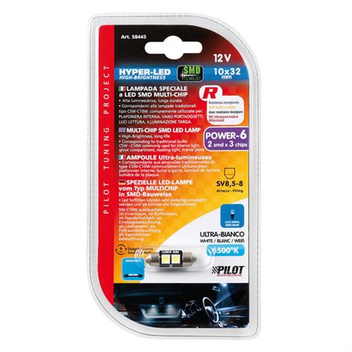 Λαμπακι Πλαφονιερας 12V 10X31MM HYPER-LED6 Λευκο 2SMDX3CHIPS (διπλης Πολικοτητας- Can-bus) 1τεμ. - Thumbnail 3