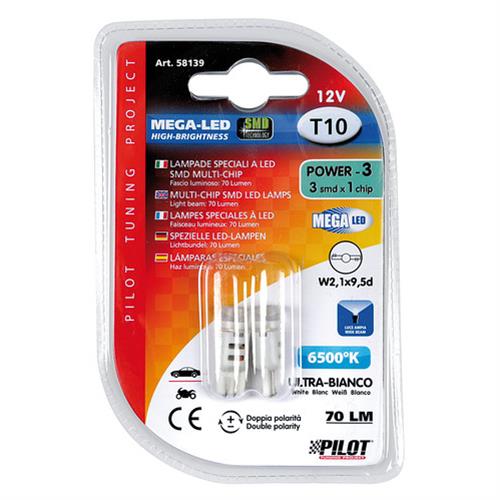 T10 W5W 12V W2,1X9,5D 70LM Mega-LED 3 Λευκο Φως 10X27MM 2τεμ. - Thumbnail 4