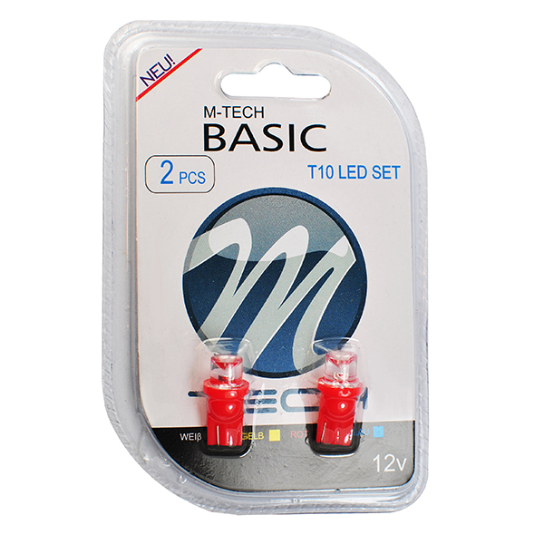 T10 W5W 12V W2,1X9,5D LED 1XFLUX 8MM Κοκκινο Διαθλασης (καρφωτο Ακαλυκο) Blister 2τεμ. M-TECH - Thumbnail 2