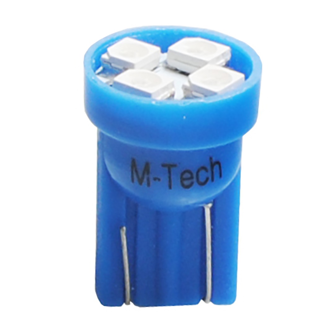 T10 W5W 12V W2,1X9,5D LED 4XSMD3528 Μπλε (καρφωτο Ακαλυκο) Blister 2τεμ. M-TECH