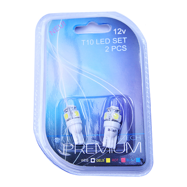 T10 W5W 12V W2,1X9,5D LED 5XSMD5050 Λευκο (καρφωτο Ακαλυκο) Blister 2τεμ. M-TECH - Thumbnail 2