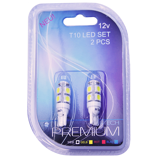 T10 W5W 12V W2,1X9,5D LED 9XSMD5050 Λευκο (καρφωτο Ακαλυκο) Blister 2τεμ. M-TECH - Thumbnail 2