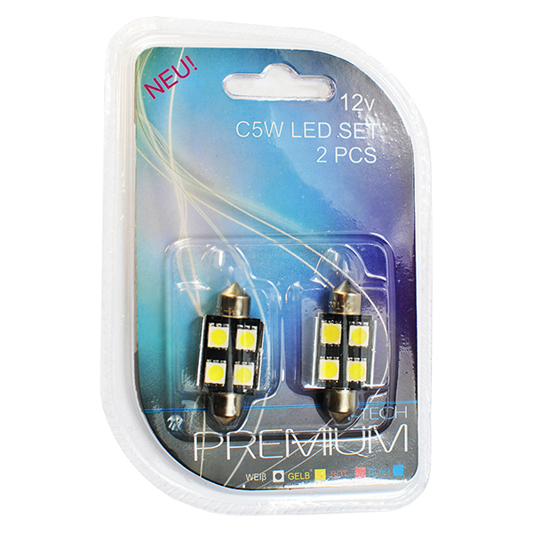 Λαμπακια Πλαφονιερας C5W/C10W 12V 0,96W SV8,5 36MM Can-bus+radiator LED 4XSMD5050 Λευκο Blister 2τεμ - Thumbnail 2