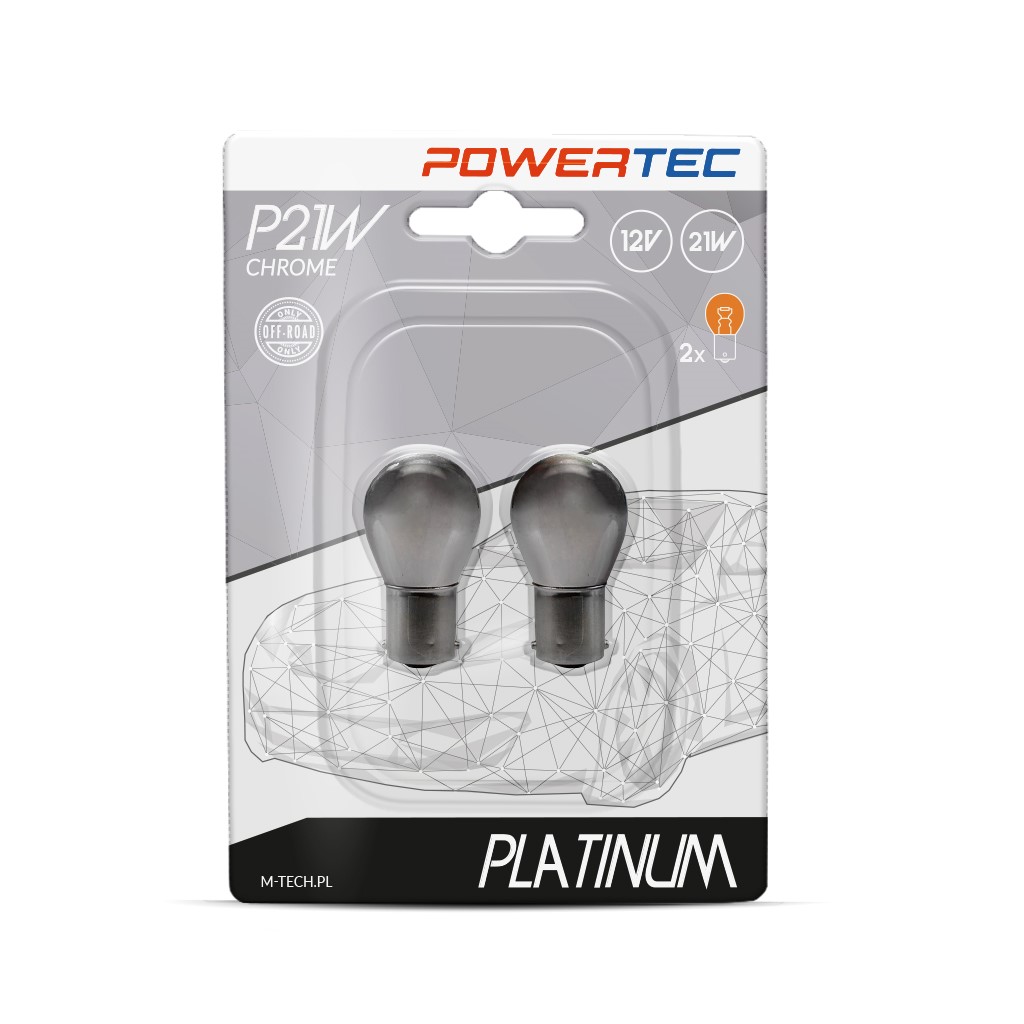 P21W 12V 21W BA15S 3.500K Μονοπολικο Χρωμιο Καθρεπτης Πορτοκαλι Αλογονου Powerteck Platinum 2τεμ.