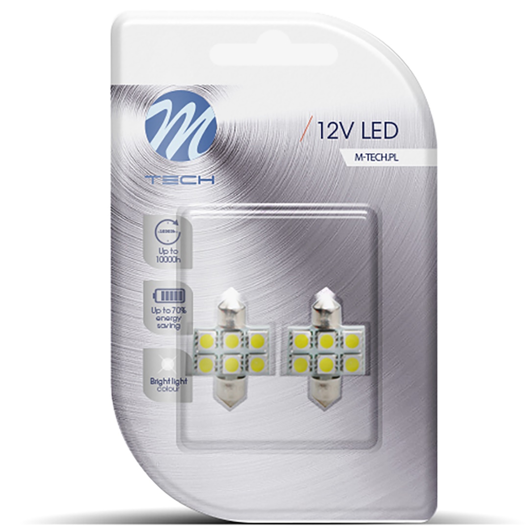Λαμπακια Πλαφονιερας C5W/C10W 12V 1,44W SV8,5 31MM LED 6XSMD5050 Λευκο 2τεμ. - Thumbnail 2