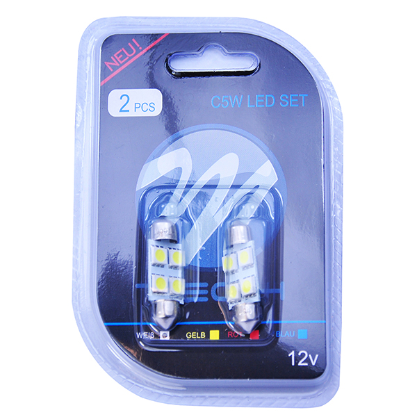 Λαμπακια Πλαφονιερας C5W/C10W 12V 1,36W SV8,5 36MM LED 4XSMD5050 Λευκο Blister 2τεμ. - Thumbnail 2