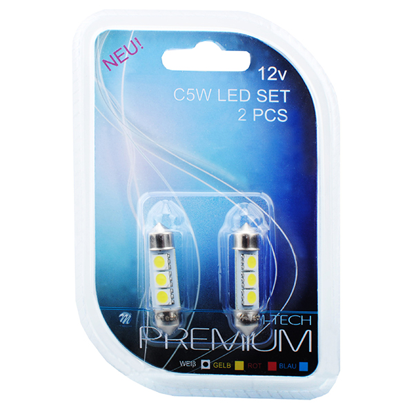 Λαμπακια Πλαφονιερας C5W/C10W 12V 0,72W SV8,5 36MM Can-bus LED 3XSMD5050 Premium Λευκο Blister 2τεμ - Thumbnail 3