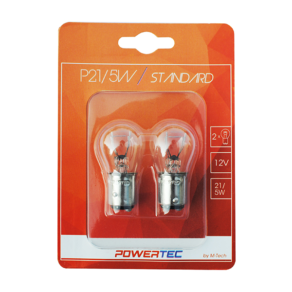 P21/5W 12V 21/5W BAY15D Διπολικο (stop) Powertec Standard Αλογονου 2τεμ.