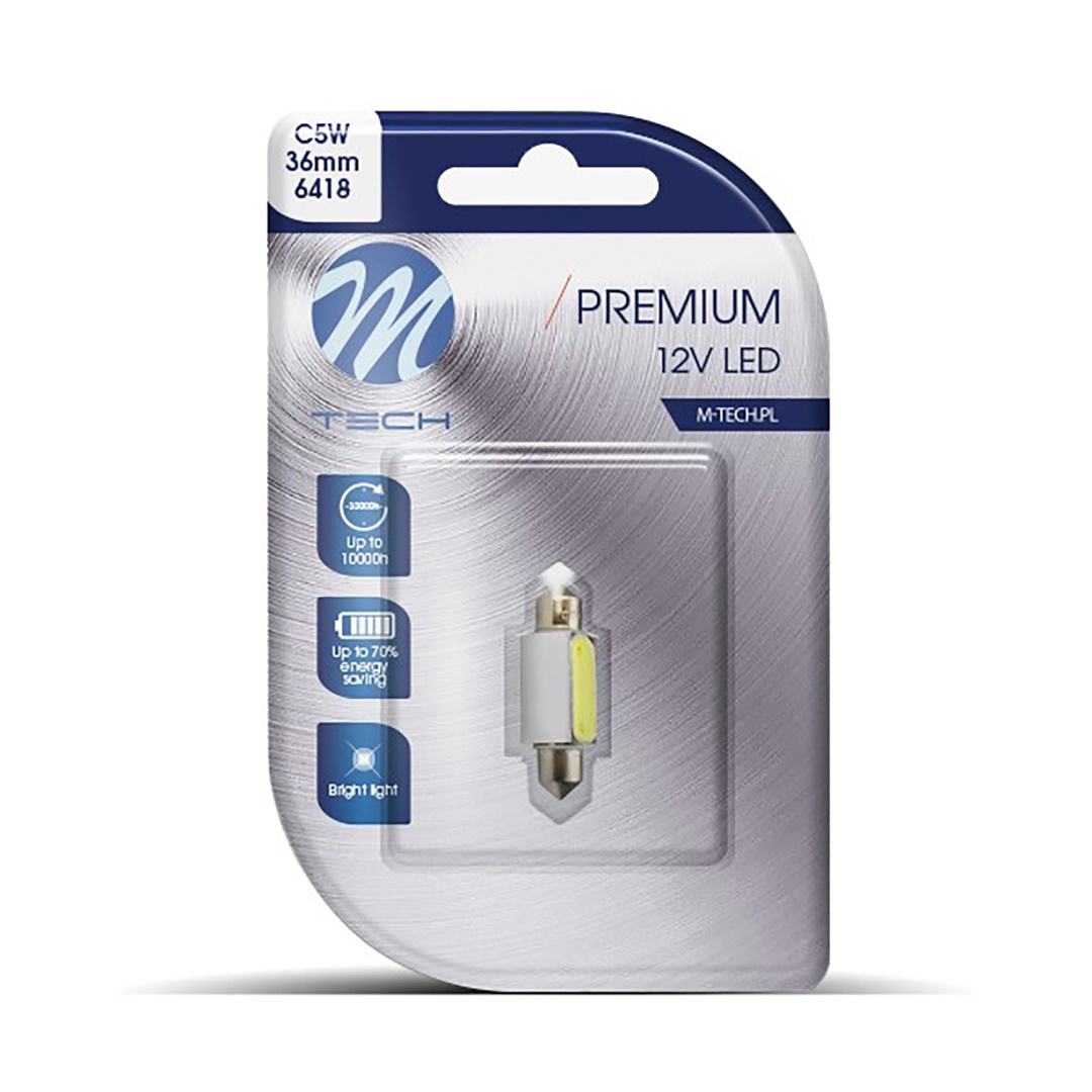 Λαμπακια Πλαφονιερας C5W 12V 1,5W SV8,5 36MM LED 1XHP Premium Blister Λευκο 1 Τεμ. - Thumbnail 2
