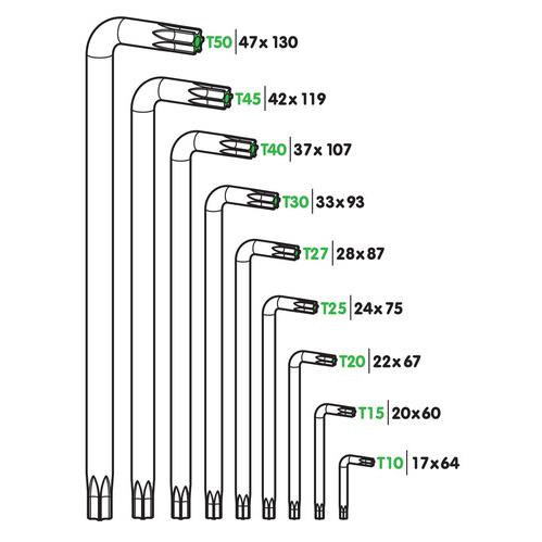 Torx Κλειδια 9 Τεμαχιων (T10/15/20/25/27/30/40/45/50)  Χρωμιο-βαναδιο (crv) - Thumbnail 3