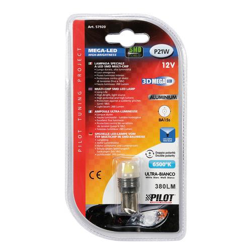 P21W 12V Mega-LED 3D 6.500K BA15S 380LM Διαθλασης (μονοπολικο -fiat) Blister 1τεμ. - Thumbnail 2