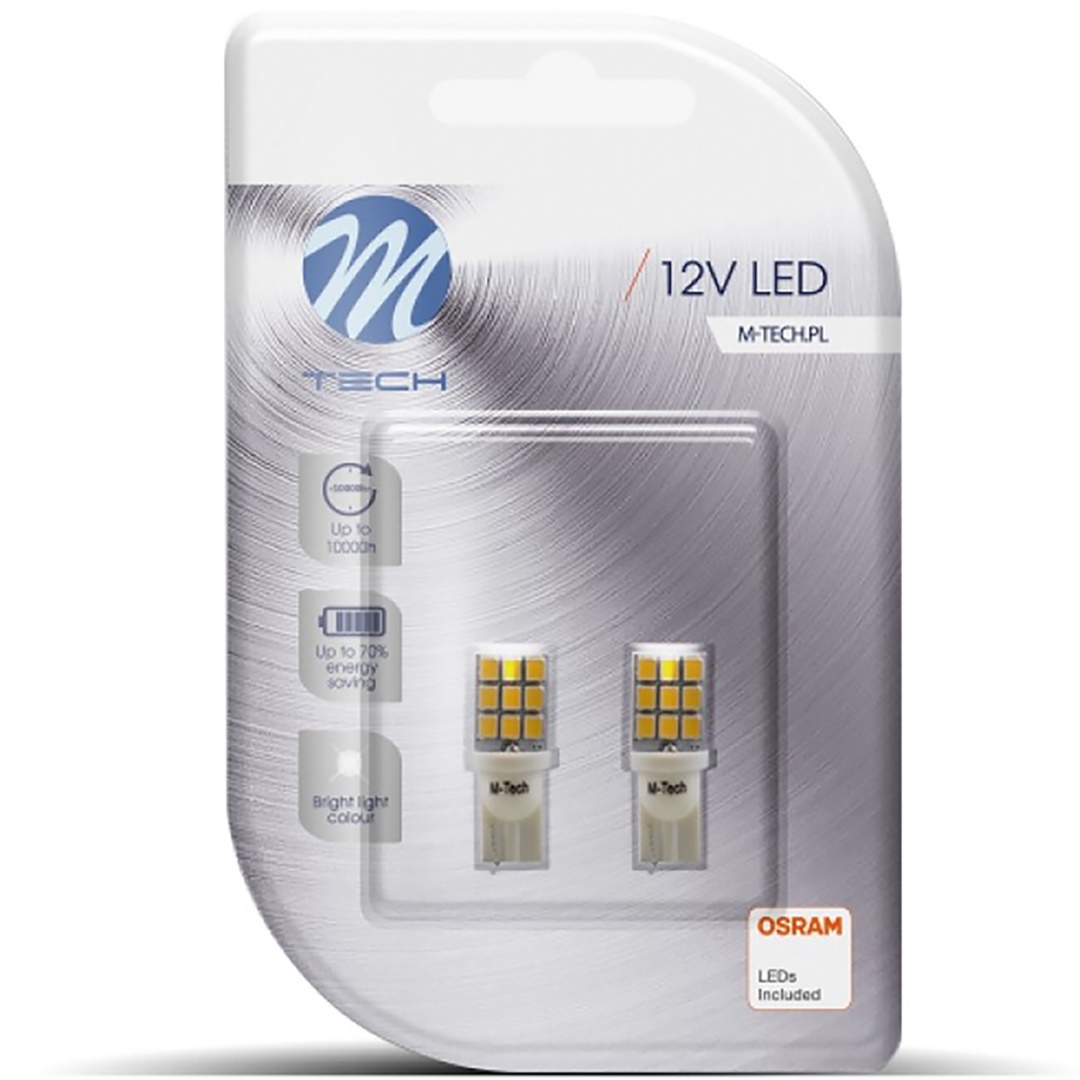 T10 W5W 12V W2,1X9,5D LED 9XSMD2835 Λευκο (καρφωτο Ακαλυκο) Blister 2τεμ. M-TECH - Thumbnail 3