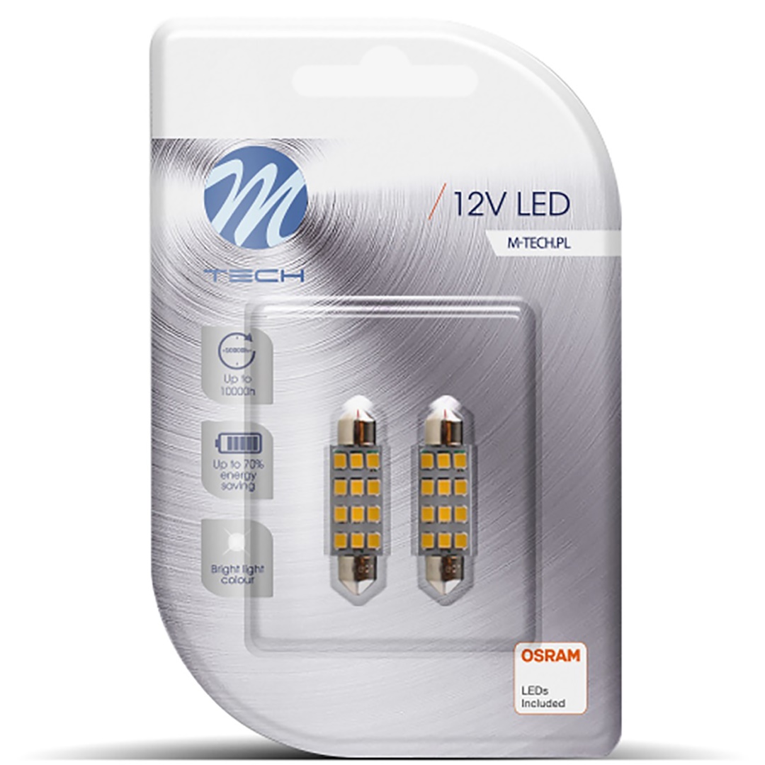 Λαμπακια Πλαφονιερας C5W/C10W 12V SV8.5 41MM 1,5W 12XSMD2835 LED Osram Λευκο  Blister 2τεμ. M-TECH - Thumbnail 2