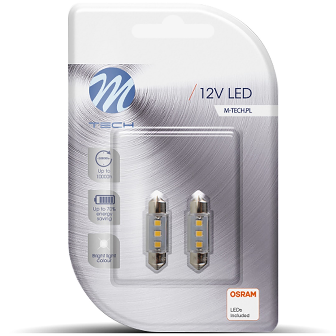 Λαμπακια Πλαφονιερας C5W/C10W 12V SV8.5 36MM 0,38W 3XSMD2835 LED Osram Λευκο  Blister 2τεμ. M-TECH - Thumbnail 2