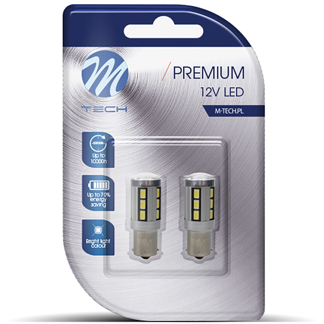P21W 12V BA15S LED 18XSMD5730 Premium Λευκο (μονοπολικο) Blister 2τεμ. M-TECH - Thumbnail 3