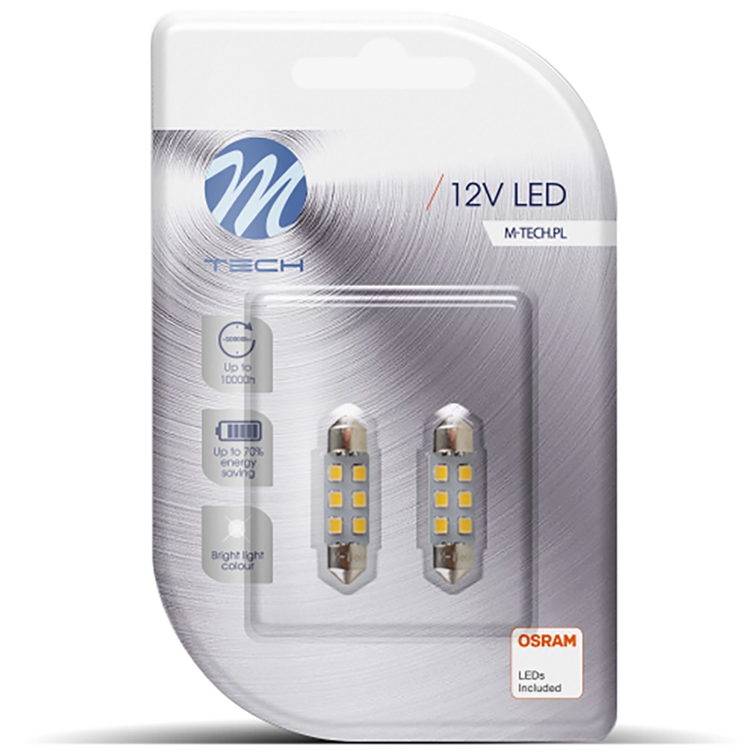 Λαμπακια Πλαφονιερας C5W 12V SV8.5 36MM 0,5W 6XSMD2835 LED Osram Λευκο  Blister 2τεμ. M-TECH - Thumbnail 2