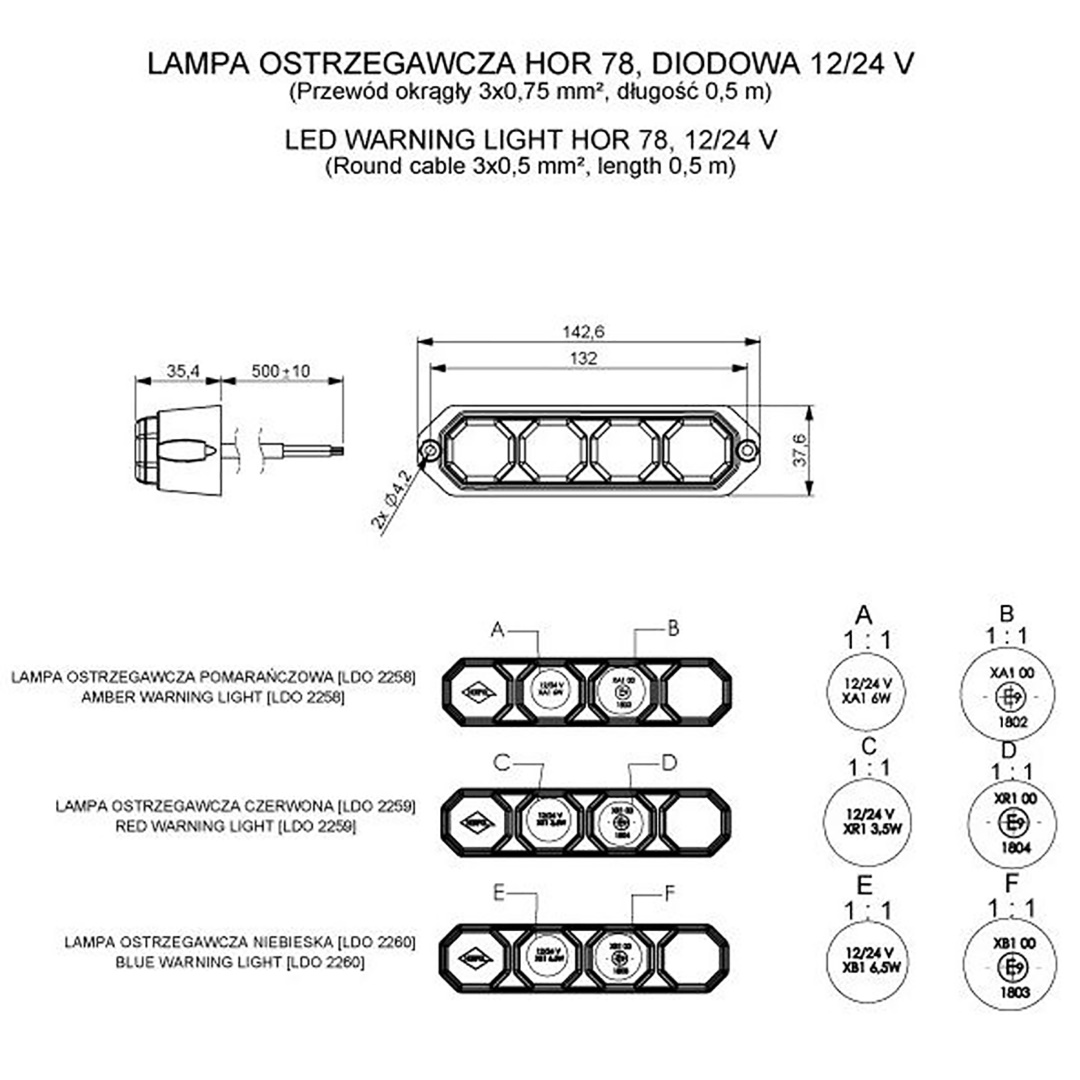 Φως Προειδοποιησης 12/24V HOR78 6W 4LED 143X35MM Πορτοκαλι - Thumbnail 2