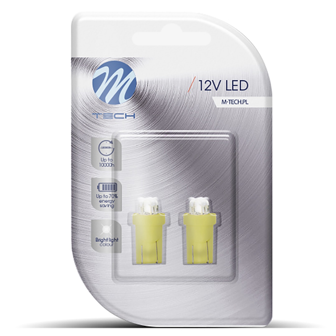 T10 W5W 12V W2,1x9,5d LED 4xFlux 3mm ΚΙΤΡΙΝΟ ΔΙΑΘΛΑΣΗΣ (ΚΑΡΦΩΤΟ ΑΚΑΛΥΚΟ) BLISTER 2ΤΕΜ. M-TECH