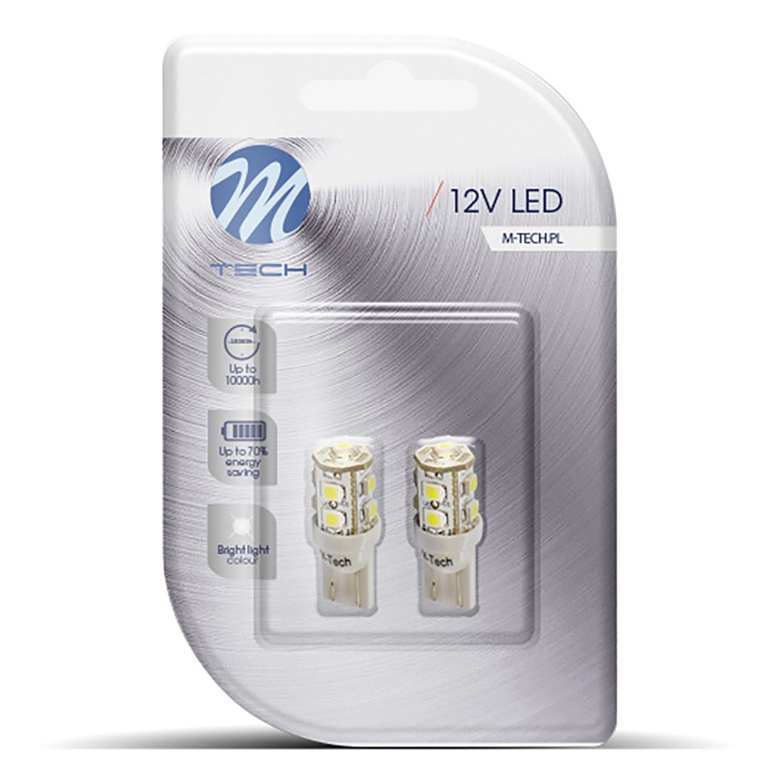 T10 W5W 12V W2,1X9,5D LED 9XSMD3528 Μπλε (καρφωτο Ακαλυκο) Blister 2τεμ. M-TECH - Thumbnail 2