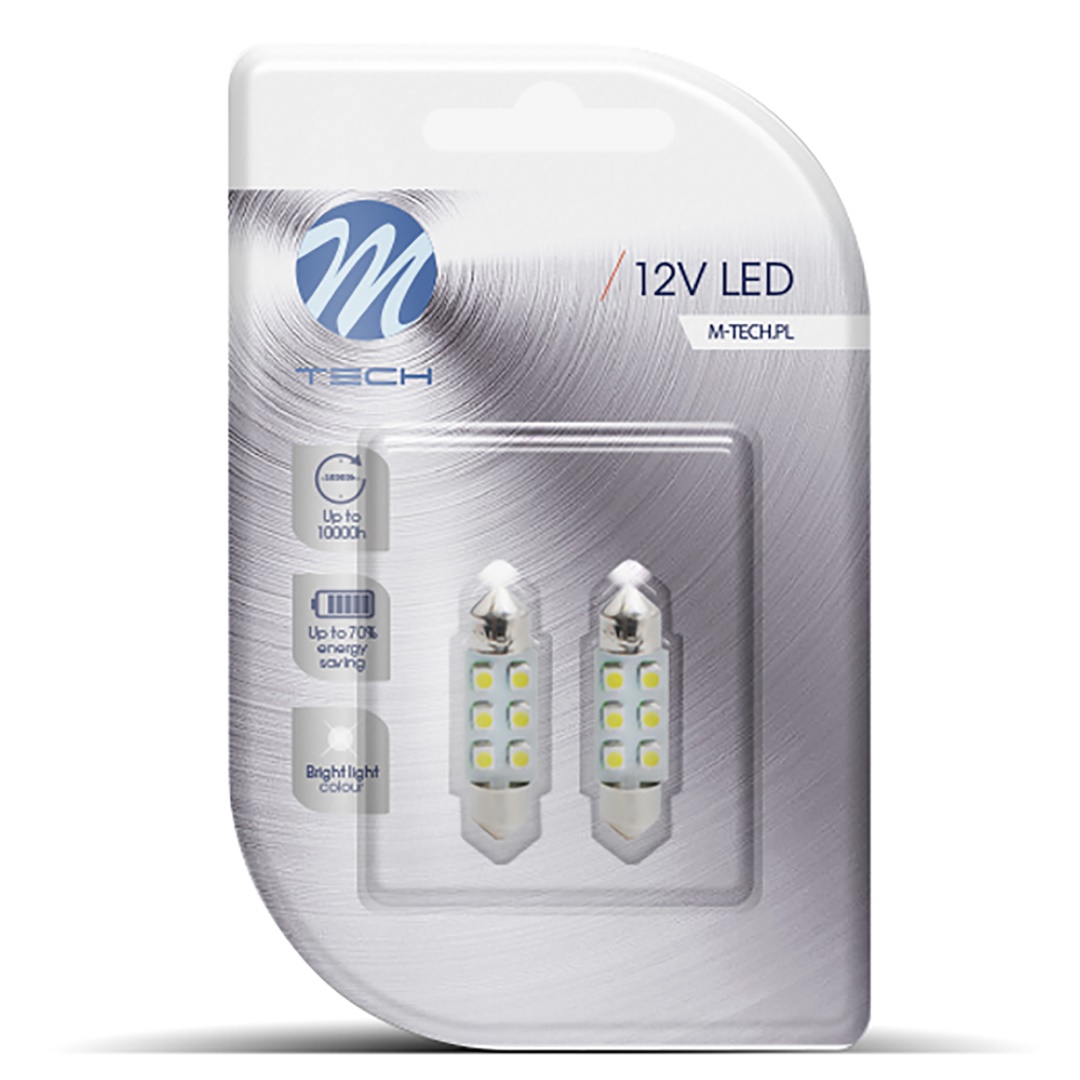 Λαμπακια Πλαφονιερας C5W/C10W 12V 0,48W SV8,5 36MM LED 6XSMD3528 Πρασινο Blister 2τεμ. M-TECH - Thumbnail 2