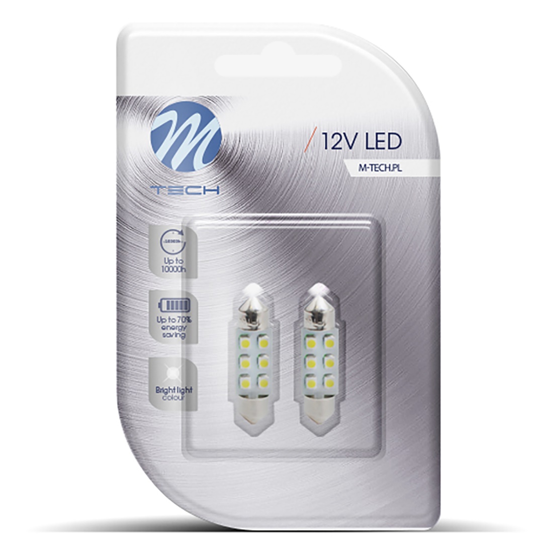 Λαμπακια Πλαφονιερας C5W/C10W 12V 0,48W SV8,5 36MM LED 6XSMD3528 Κιτρινο Blister 2τεμ. M-TECH - Thumbnail 2