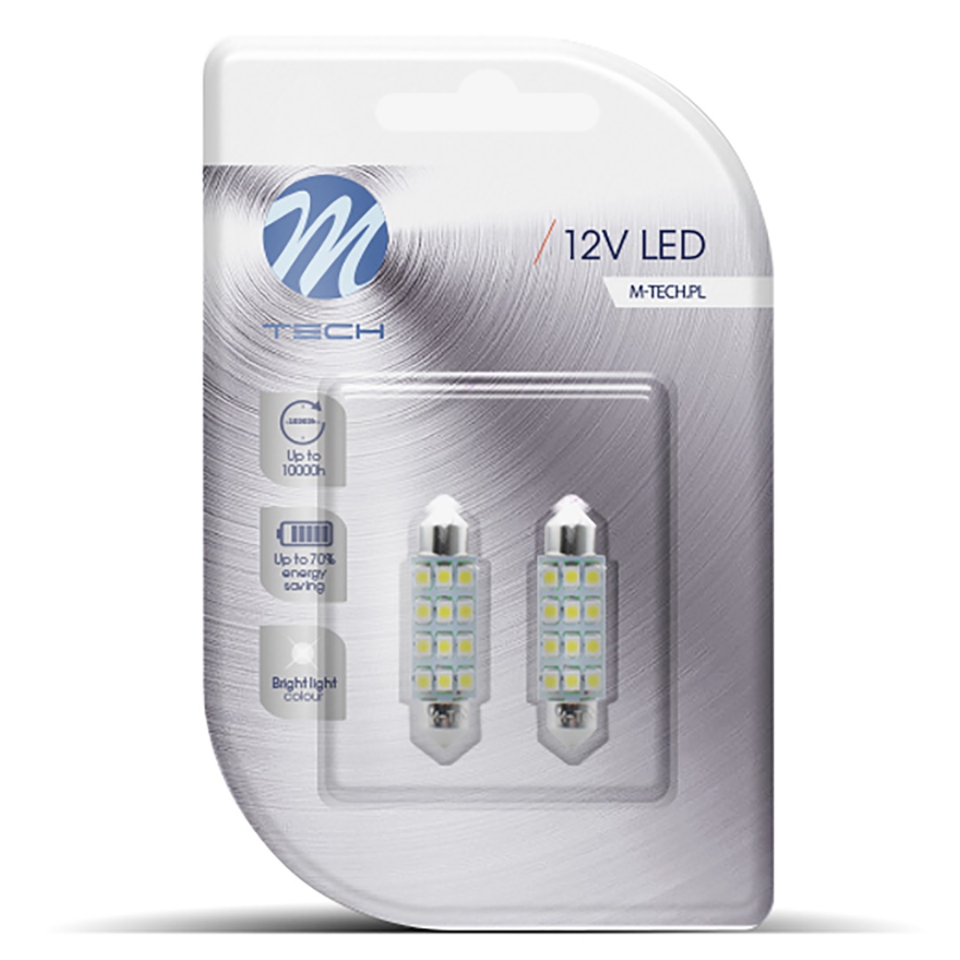 Λαμπακια Πλαφονιερας C5W/C10W 12V SV8.5 41MM 1,5W 12XSMD2835 LED Osram Μπλε  Blister 2τεμ. M-TECH - Thumbnail 2