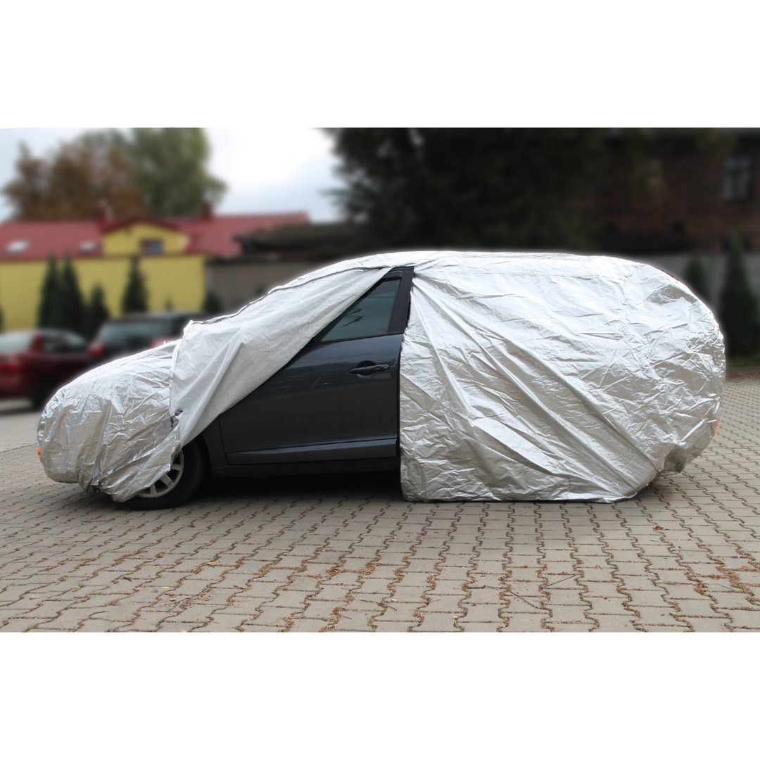 AMIO - Κουκούλα Αυτοκινήτου Cotton 120G Με Φερμουάρ Διάσταση 530 X 180 X 120 Cm Χρώμα Ασημί Μέγεθος X-large Για Επιβατικά Αυτοκίνητα - 1 Τεμ. (01112/AM) - Thumbnail 2