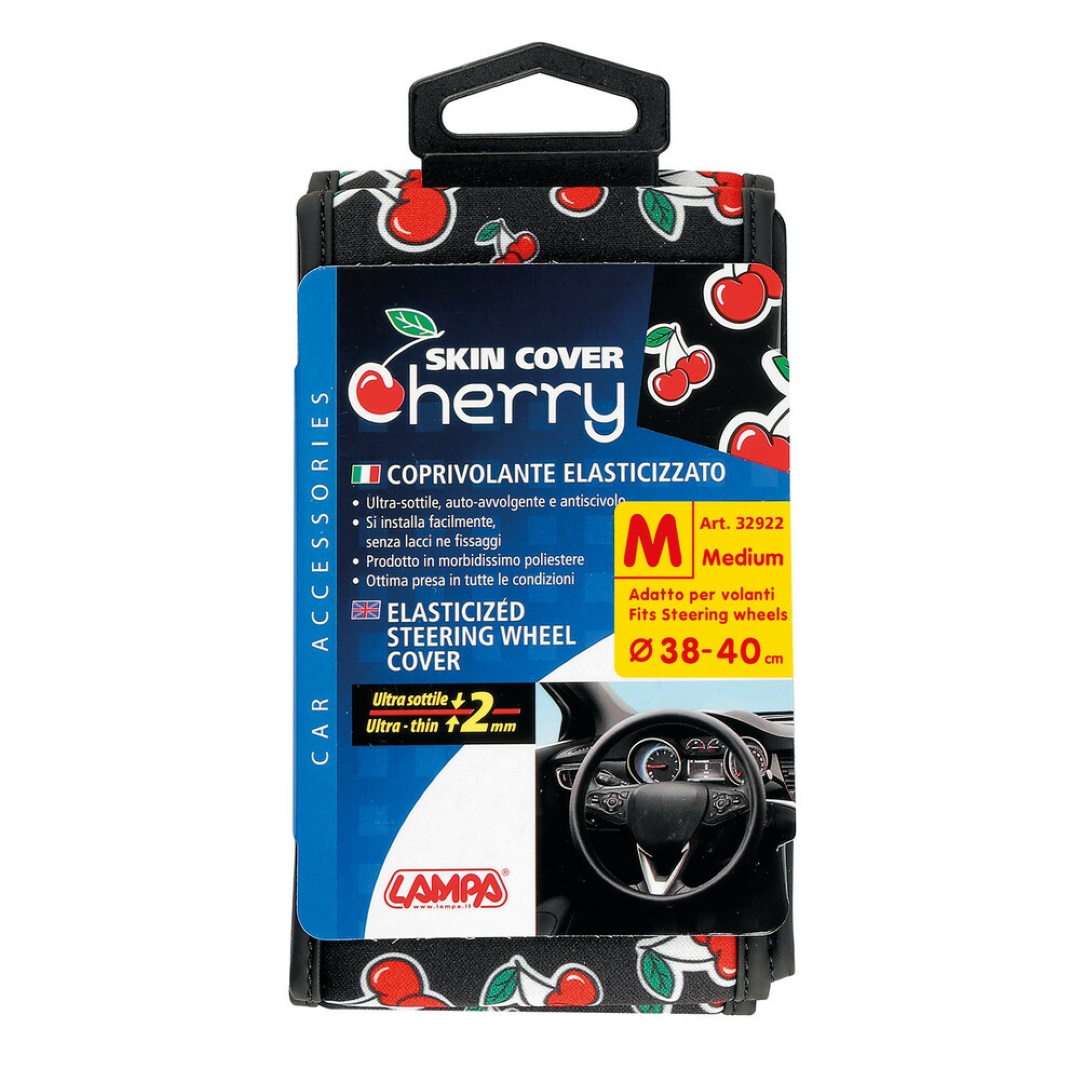 Καλυμμα Τιμονιου Skin-cover Cherry-ciliege(κερασια) 38/40CM(M) Μαυρο Ελαστικο Πολυεστερικο 2MM Παχος - Thumbnail 3
