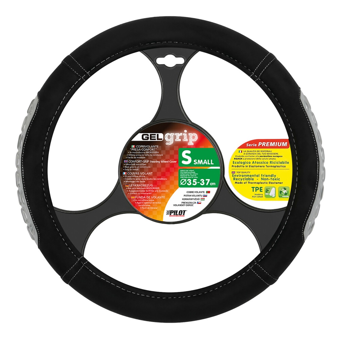 Καλυμμα Τιμονιου Gel Grip (s) 35/37CM Μικροινες/τζελ Μαυρο/γκρι Αοσμο Eco-friendly - Thumbnail 2
