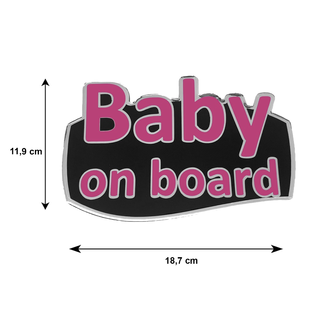Baby On Board Αυτοκολλητο Εξωτερικης Χρησης 18,7 Χ 11,9 Cm Φουξια/μαυρο/χρωμιο Με Επικαλυψη Εποξειδικης Ρυτινης (υγρο Γυαλι) - 1 Τεμ. - Thumbnail 2
