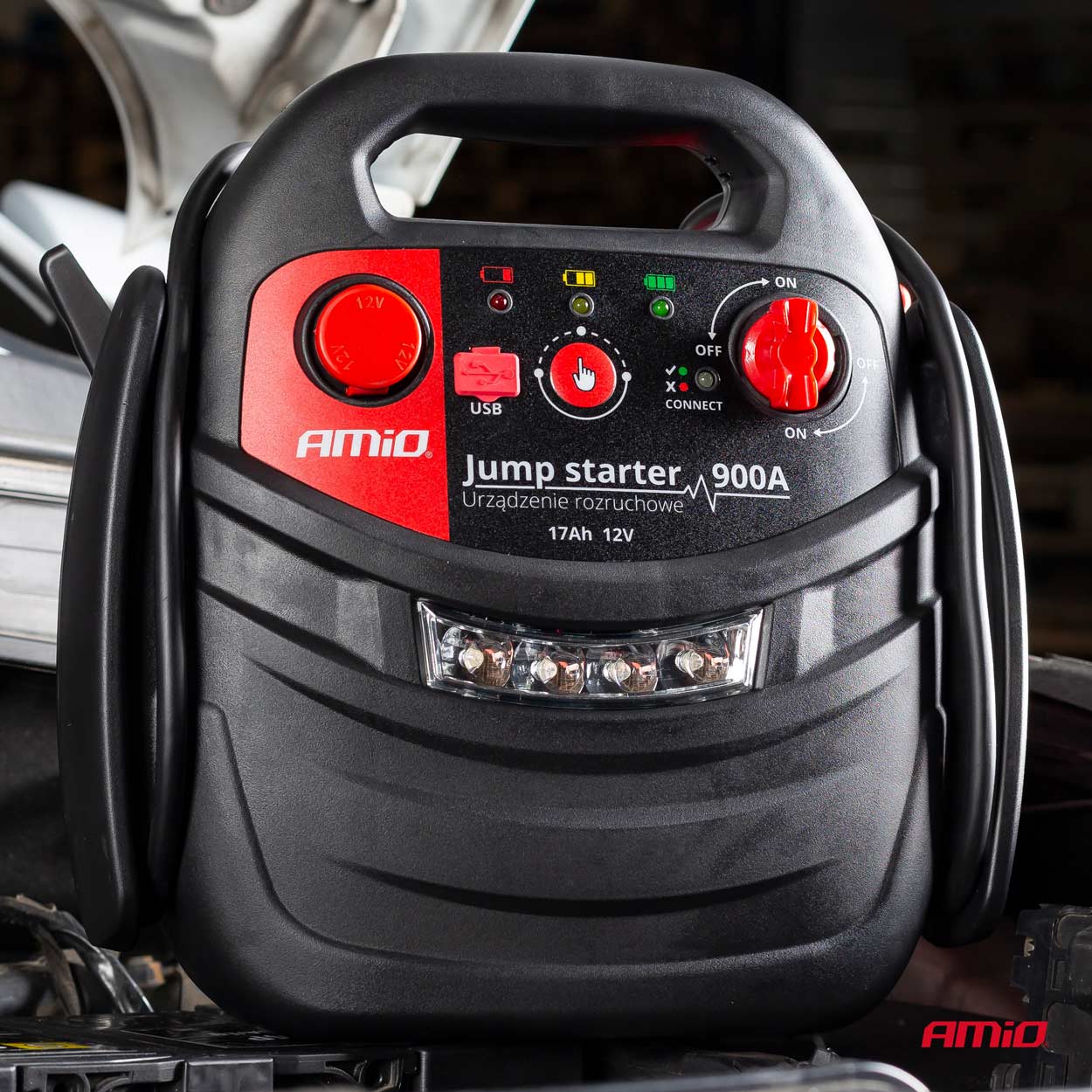 AMIO - Εκκινητης Μπαταριας Starter 4 Σε 1 17AH 12V Dc 300A (700A Max) 250PSI Με Κομπρεσερ Αερα / Μανομετρο / 3 LED / 2 Πριζες 12V / 1 Θυρα Usb 5V 2,1A Sena Για Βενζινη Και Diesel - 1 Τεμ. (02523/AM) - Thumbnail 9