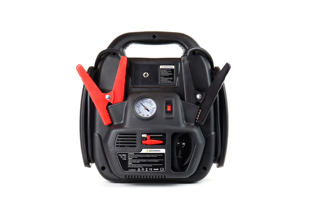 AMIO - Εκκινητης Μπαταριας Starter 4 Σε 1 17AH 12V Dc 300A (700A Max) 250PSI Με Κομπρεσερ Αερα / Μανομετρο / 3 LED / 2 Πριζες 12V / 1 Θυρα Usb 5V 2,1A Sena Για Βενζινη Και Diesel - 1 Τεμ. (02523/AM) - Thumbnail 2