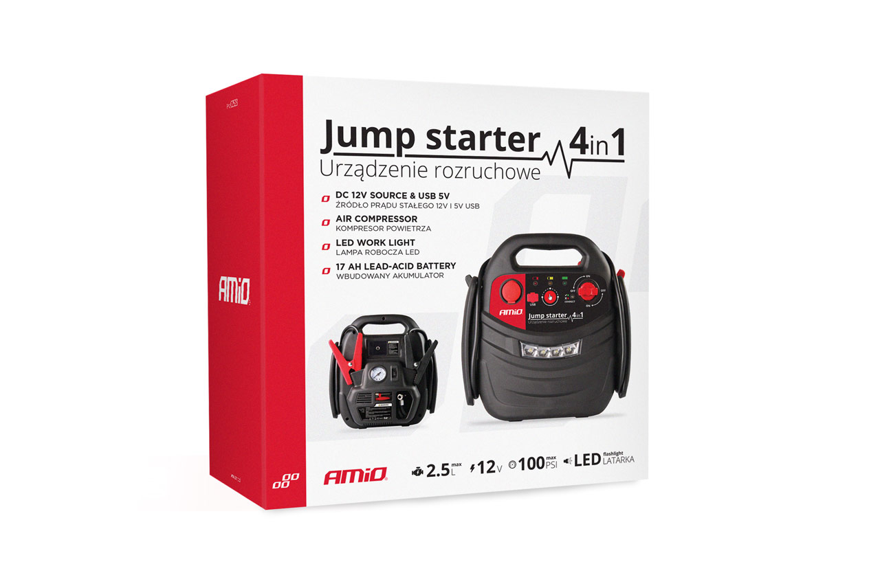 AMIO - Εκκινητης Μπαταριας Starter 4 Σε 1 17AH 12V Dc 300A (700A Max) 250PSI Με Κομπρεσερ Αερα / Μανομετρο / 3 LED / 2 Πριζες 12V / 1 Θυρα Usb 5V 2,1A Sena Για Βενζινη Και Diesel - 1 Τεμ. (02523/AM) - Thumbnail 11