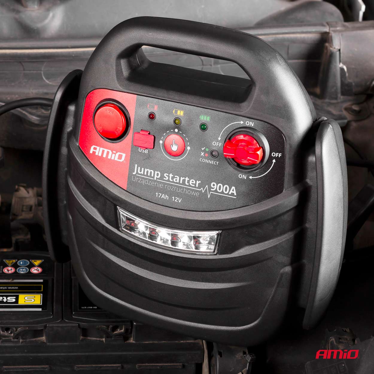 AMIO - Εκκινητης Μπαταριας Starter 4 Σε 1 17AH 12V Dc 300A (700A Max) 250PSI Με Κομπρεσερ Αερα / Μανομετρο / 3 LED / 2 Πριζες 12V / 1 Θυρα Usb 5V 2,1A Sena Για Βενζινη Και Diesel - 1 Τεμ. (02523/AM) - Thumbnail 10