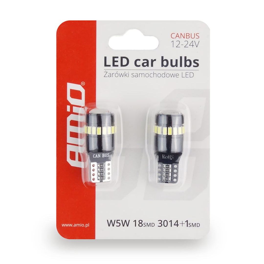 AMIO - T10 W5W 12/24V Can-bus LED 18XSMD3014 +1XSMD Λευκο 2τεμ. (02446/AM) - Thumbnail 3