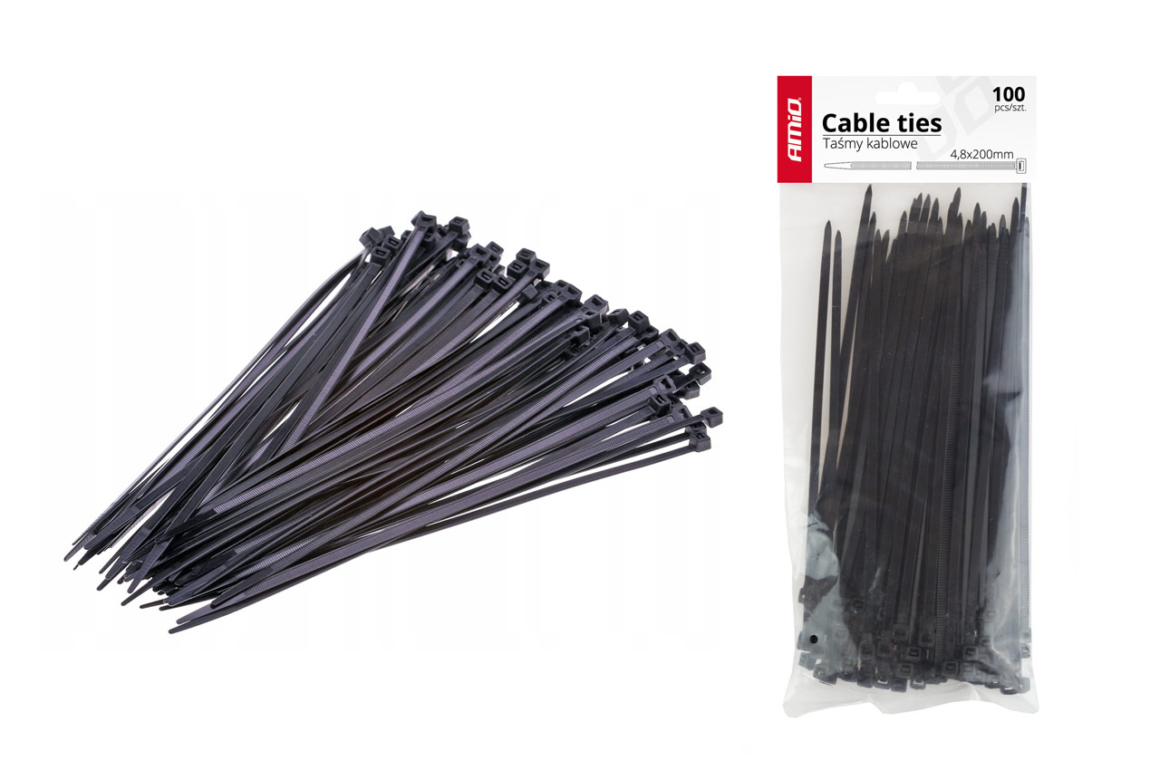 Amio – Δεματικά καλωδίων tie wrap 02154 μαύρα 3,6x300mm, οργανώστε και ασφαλίστε μακριές δέσμες αγωγών με κορυφαία αντοχή και ανθεκτικότητα – 100 Τεμ. (02154/AM)