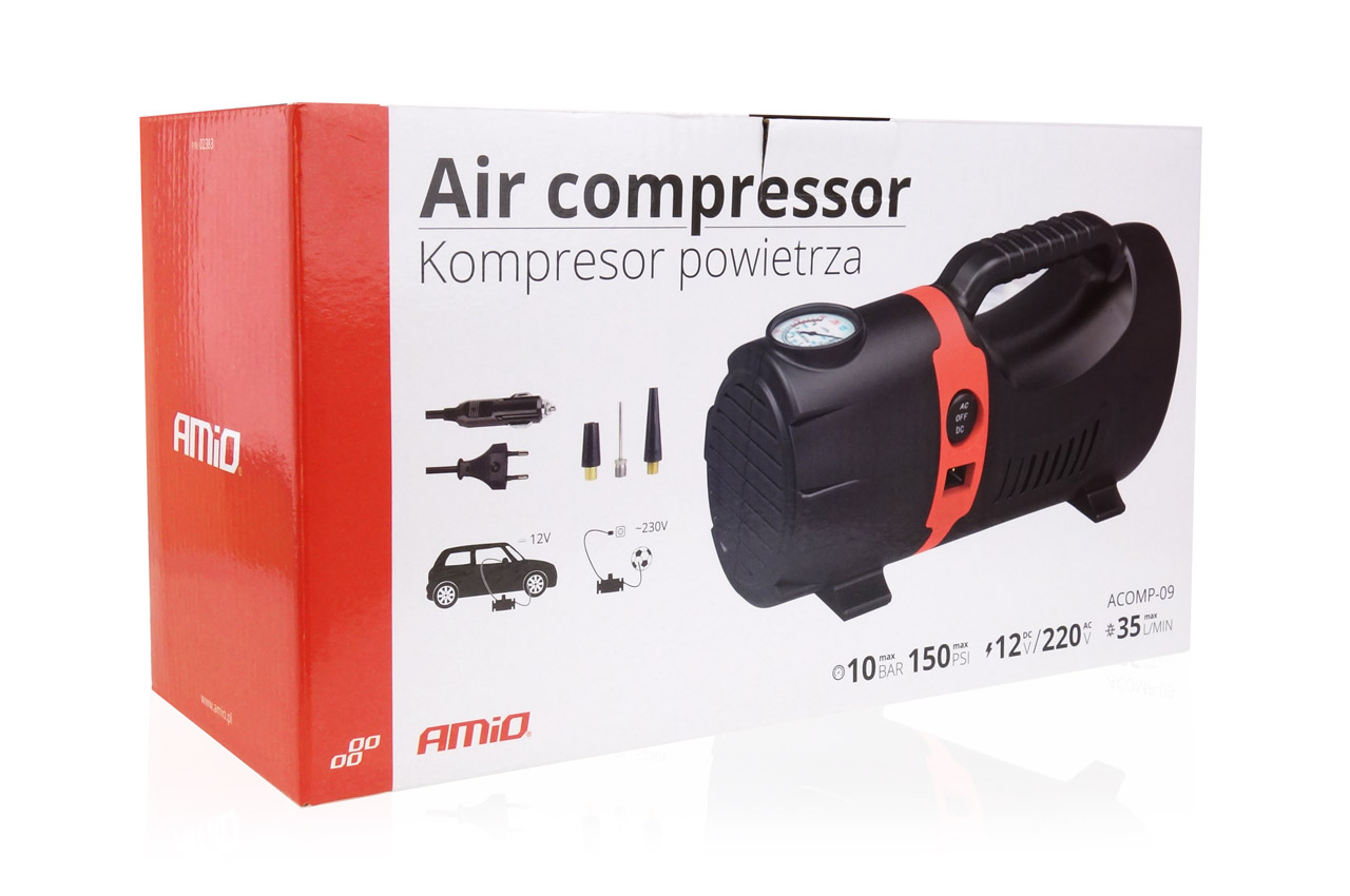 AMIO - Κομπρεσερ Αερα Ελαστικων 230/12V 150PSI 10BAR Με Φις Αναπτηρα & LED Φακο & Καλωδιο - 1 Τεμ. (02383/AM) - Thumbnail 5
