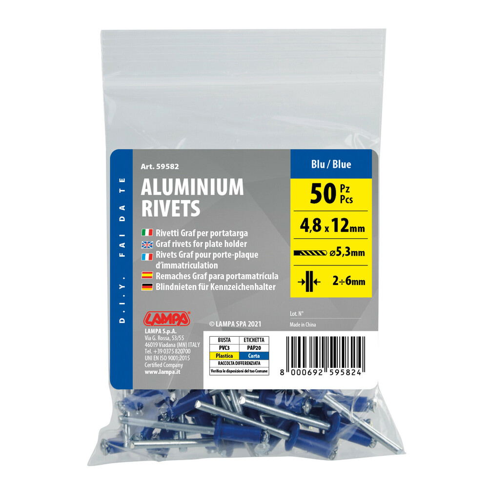 Πριτσινια Αλουμινιου 4,8X12MM (βαθος Τρυπας 2-6MM/ Εσωτερικη Διαμετρο 5,3MM) Μπλε 50τεμ - Thumbnail 4