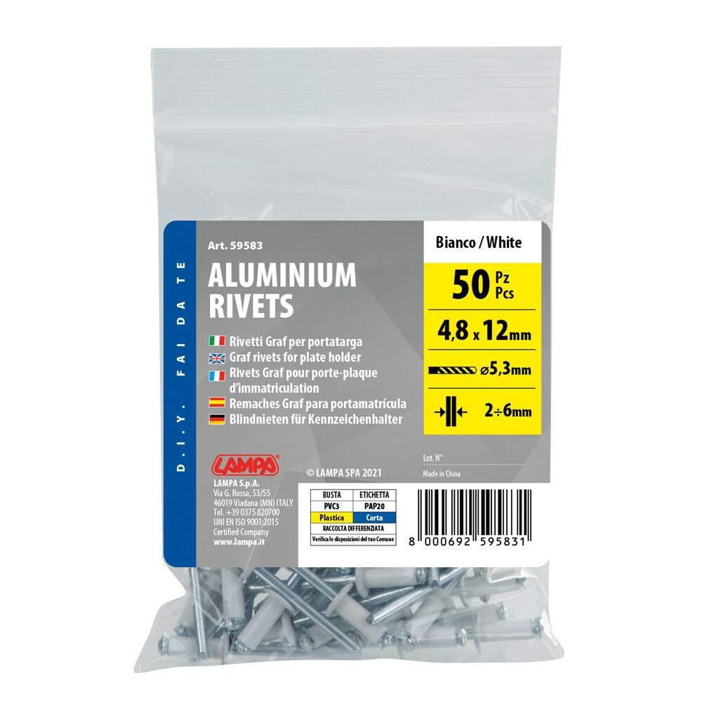 Πριτσινια Αλουμινιου 4,8X12MM (βαθος Τρυπας 2-6MM/ Εσωτερικη Διαμετρο 5,3MM) Λευκα 50τεμ - Thumbnail 5