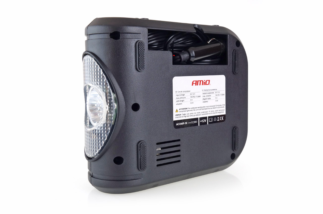 AMIO - Κομπρεσερ Αερα Ελαστικων Ψηφιακο 12V 150PSI 10BAR Με LED Φακο & Καλωδιο 300CM - 1 Τεμ. (02380/AM) - Thumbnail 6