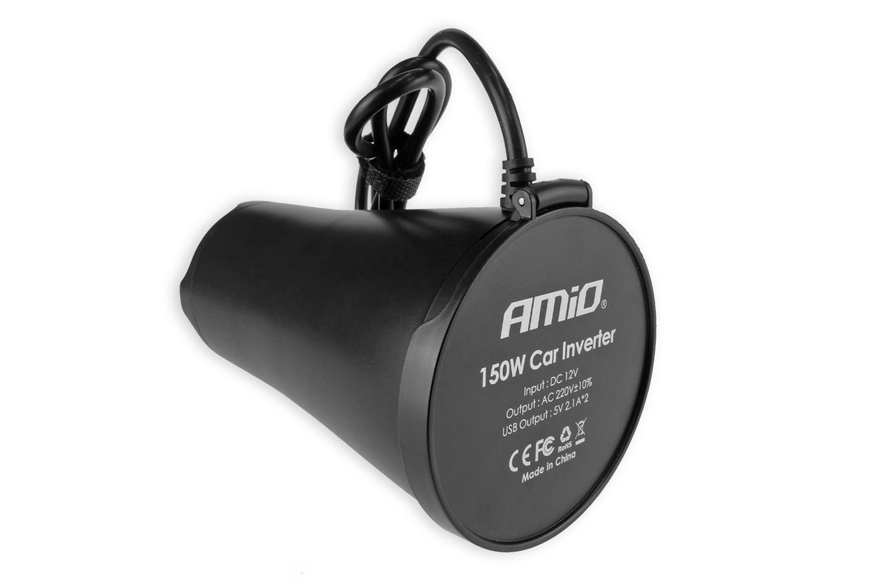 AMIO - Inverter Ποτηροθηκης 12>230V MAX150W-PEAK300W Με 2 Usb 4800MA Και Ανταπτορα Αναπτηρα 12V - 1 Τεμ. (02469/AM) - Thumbnail 2