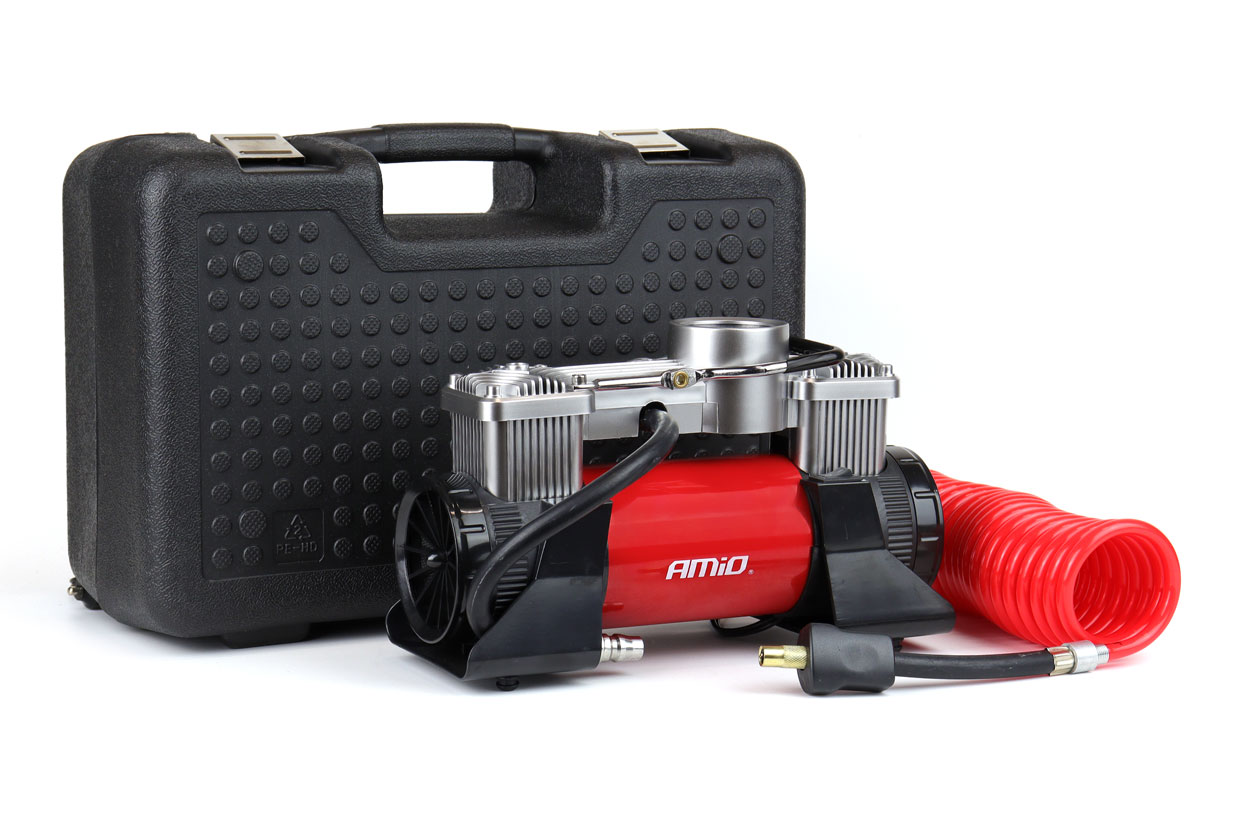 AMIO – Κομπρεσέρ Αέρα 12V Διπλού Κυλίνδρου 10BAR 150PSI 60L/MIN Με Μανόμετρο, LED Φακό, Σετ Επισκευής & Βαλιτσάκι Για Άμεση Αντιμετώπιση Έκτακτων Αναγκών – 1 Τεμ. (02640/AM) - Thumbnail 6
