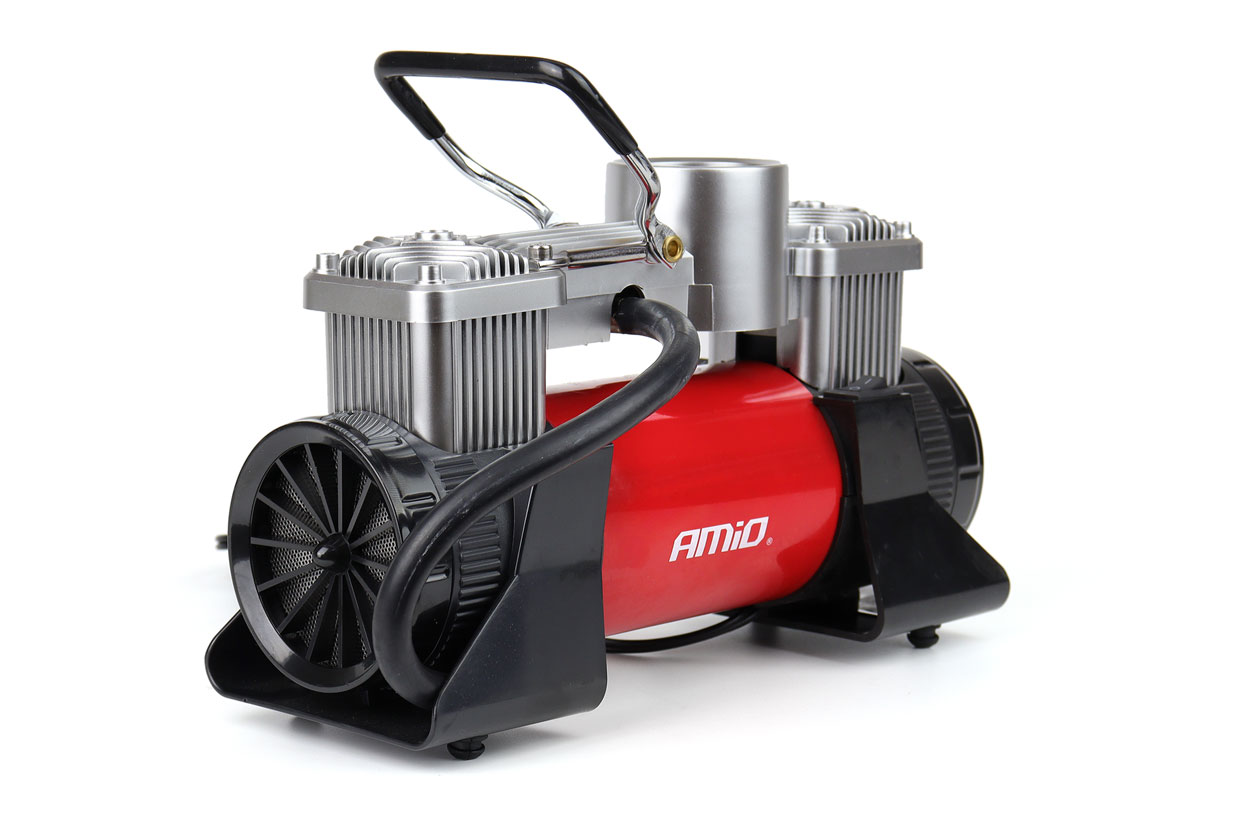 AMIO – Κομπρεσέρ Αέρα 12V Διπλού Κυλίνδρου 10BAR 150PSI 60L/MIN Με Μανόμετρο, LED Φακό, Σετ Επισκευής & Βαλιτσάκι Για Άμεση Αντιμετώπιση Έκτακτων Αναγκών – 1 Τεμ. (02640/AM) - Thumbnail 3