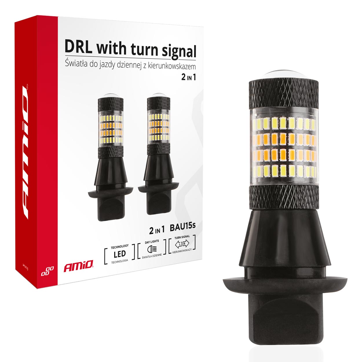 Amio - PY21W 12V BAU15s DRL 2 ΣΕ 1 ΛΕΥΚΟ/ΠΟΡΤΟΚΑΛΙ CAN-BUS 2x96 SMD 3014 2ΤΕΜ. (02451/AM)