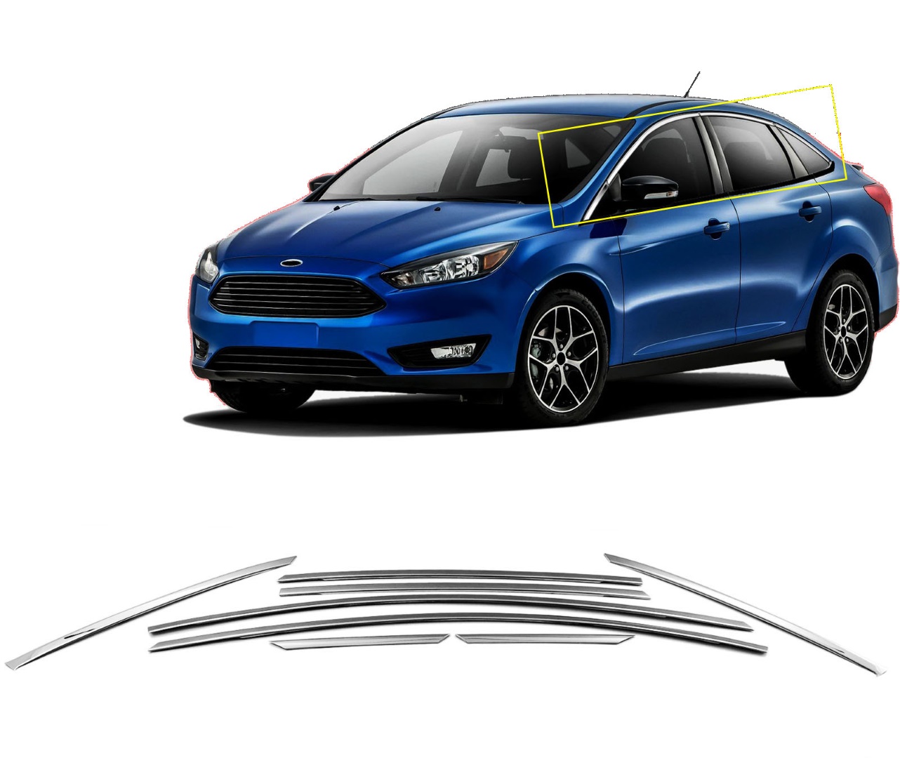 Trim Παραθυρων Ανω Ανοξειδωτο Ατσαλι Χρωμιο Για Ford Focus Sd 2011+ S-DIZAYN - 8 Tem.