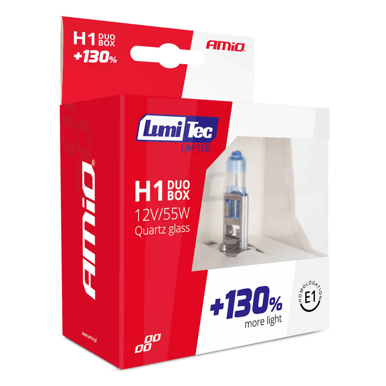 AMIO - Λάμπα Αλογόνου Τύπου H1 Lumitec Limited Βάση P14.5S Τάση Λειτουργίας 12V Απόδοσης 55W Χρώμα Λευκό +130% Φωτεινότητα Έως 40M Για Επιβατικά Αυτοκίνητα - 2 Τεμ. (01404/AM) - Thumbnail 5